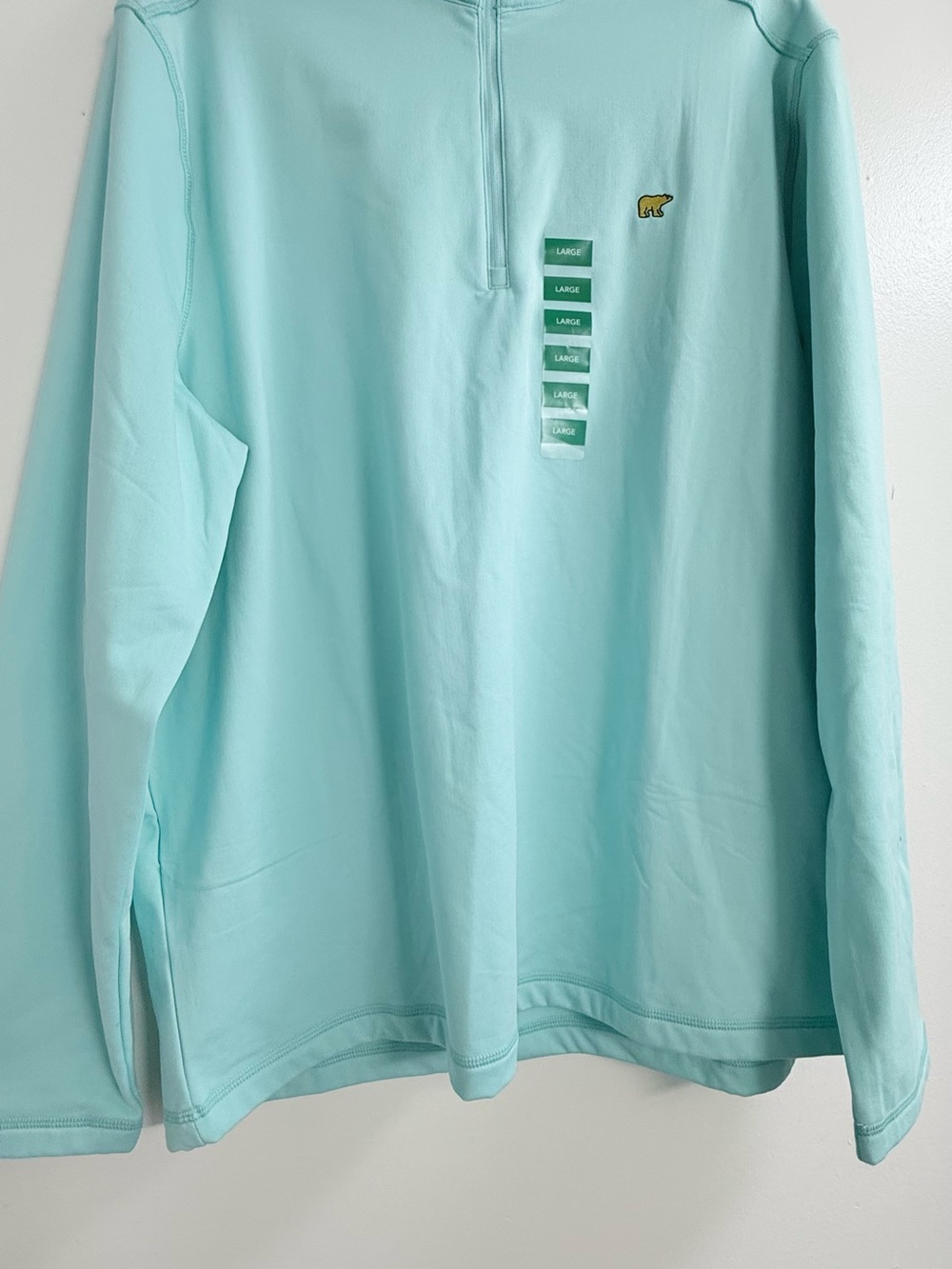 Men's Light Aqua Quarter-Zip Pullover with Bear Logo - Large